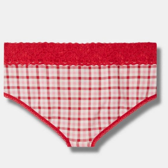 ♥️NWT VINTAGE TORRID RASPBERRY GINGHAM COTTON MID-RISE CHEEKY LACE TRIM PANTY - Picture 3 of 11